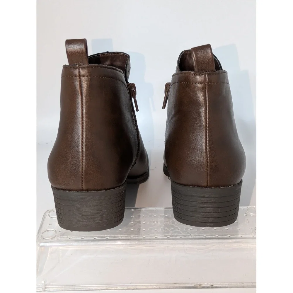 Sun + Stone Women's Size 9 Brown Ankle Boots Side Zip Low Heel Booties